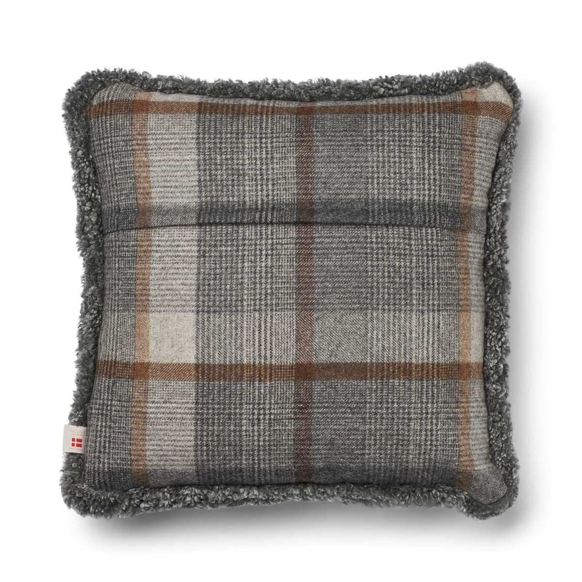 Schapenwol Kussen | Dubbelzijdig | KW rand | 52x52 cm | 34x52 cm Glencheck-grijs/lichtgrijs