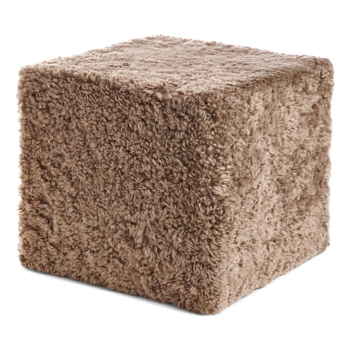 Kortharige Curly Schapenvacht Poef Taupe