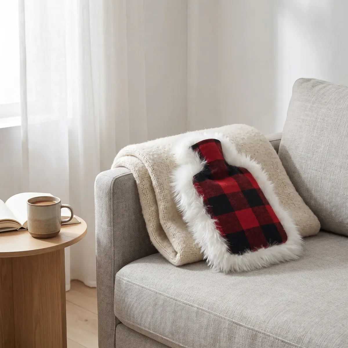 Schapenvacht en Wol Kruik | 36x27 cm Lindsay Tartan / Ivoorwit