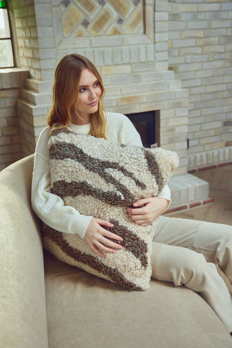 Zebra Kussen | Dubbelzijdig | 60x60 cm Taupe/Wit