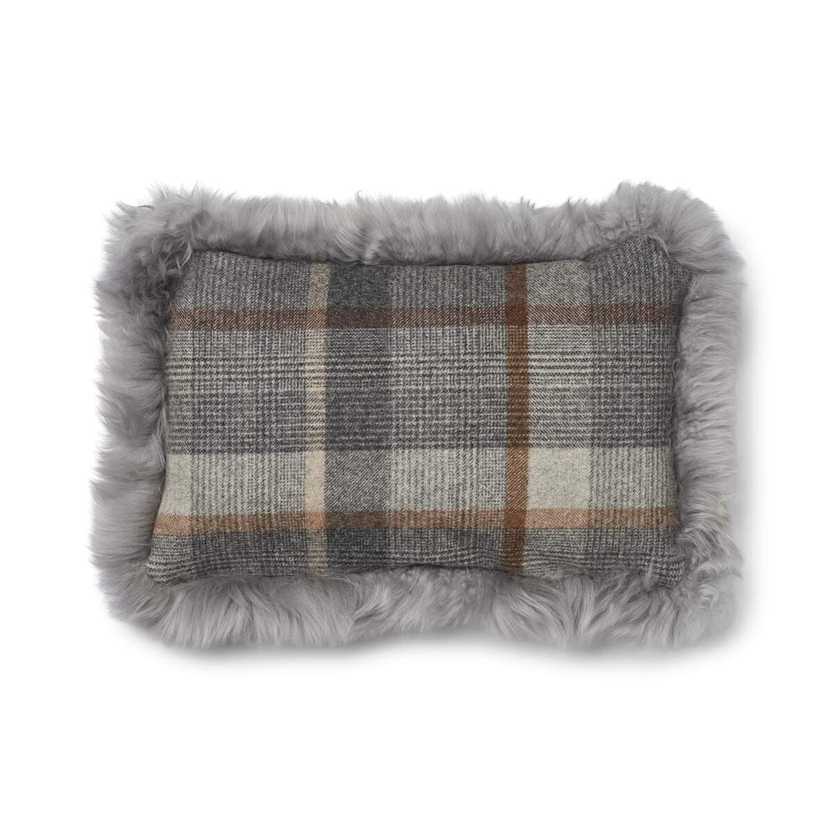 Wollen Kussen | Dubbelzijdig | LW rand | 52x52 cm | 34x52 cm Glencheck-grijs/lichtgrijs