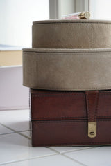 Ronde Leren Doosset Taupe