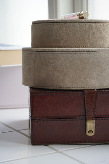 Ronde Leren Doos | Set van 2 | Rond Taupe