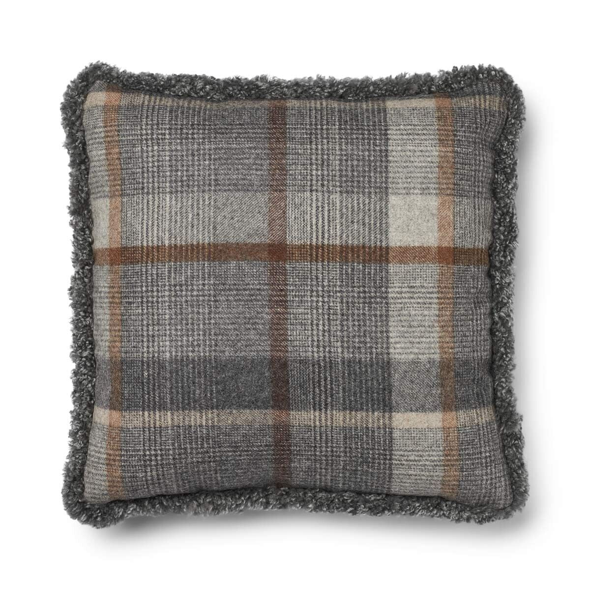 Schapenwol Kussen | Dubbelzijdig | KW rand | 52x52 cm | 34x52 cm Glencheck-grijs/lichtgrijs