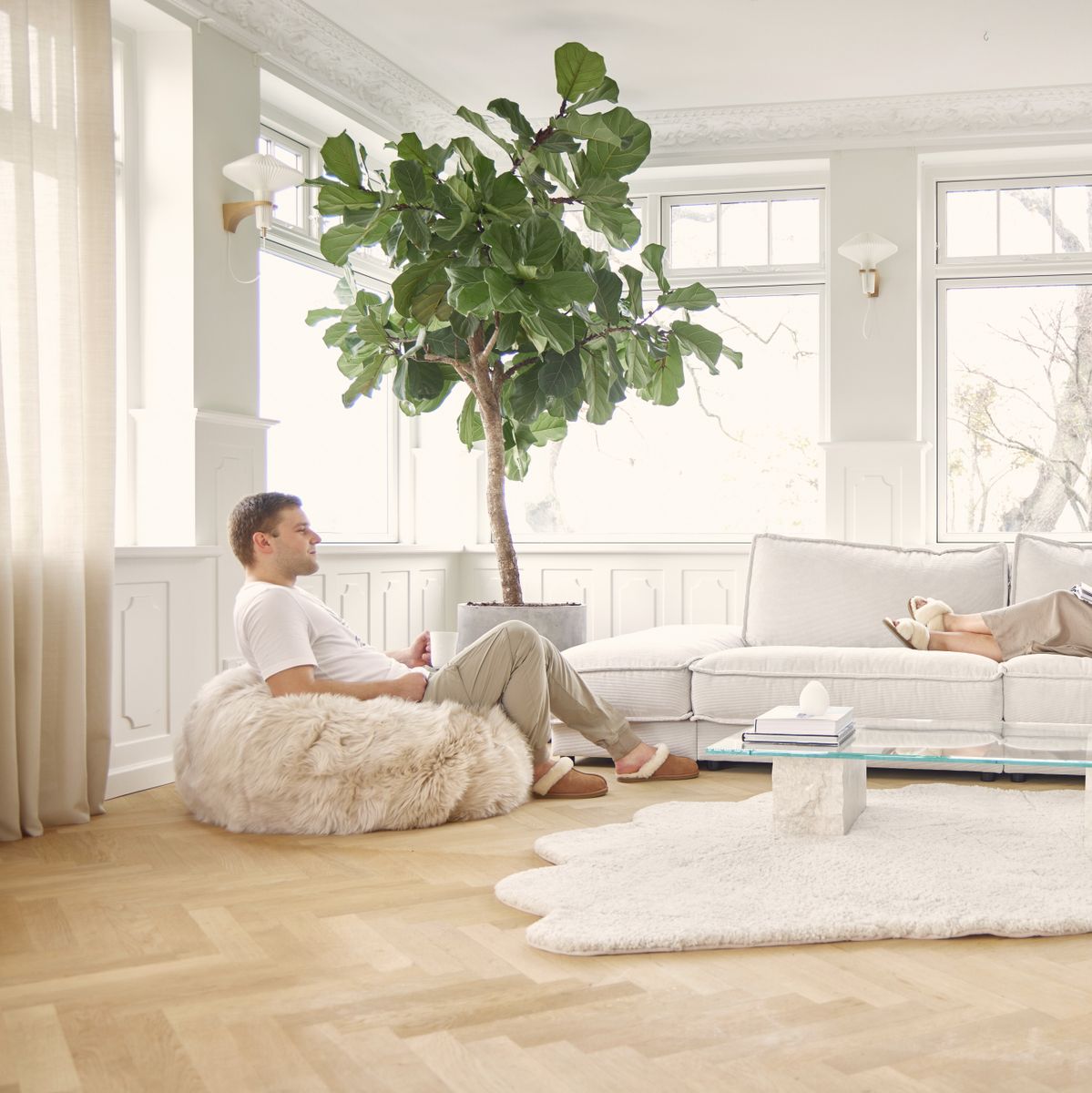 Zitzak | Lange Wol | Medium | Large Zwart
